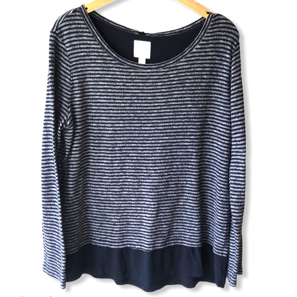 DB Sunday Navy White Stripe Tie Back Sweater Sz L